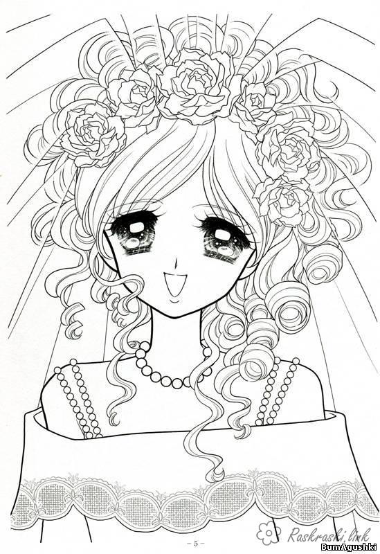 Розмальовки дівчинку Раскраска девочка аниме