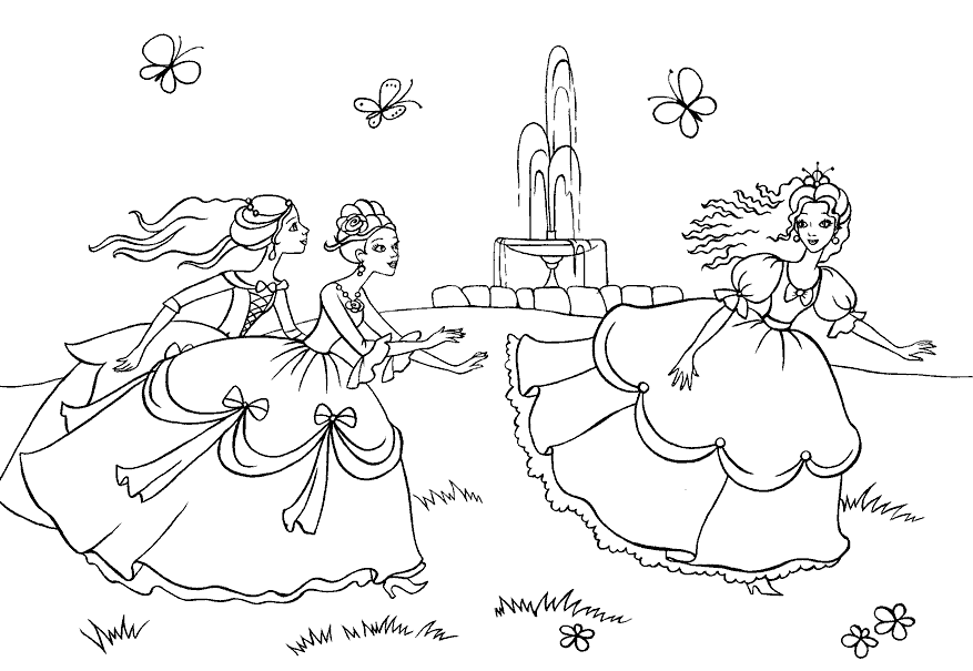 Розмальовки принцеси Принцеси грають у квача