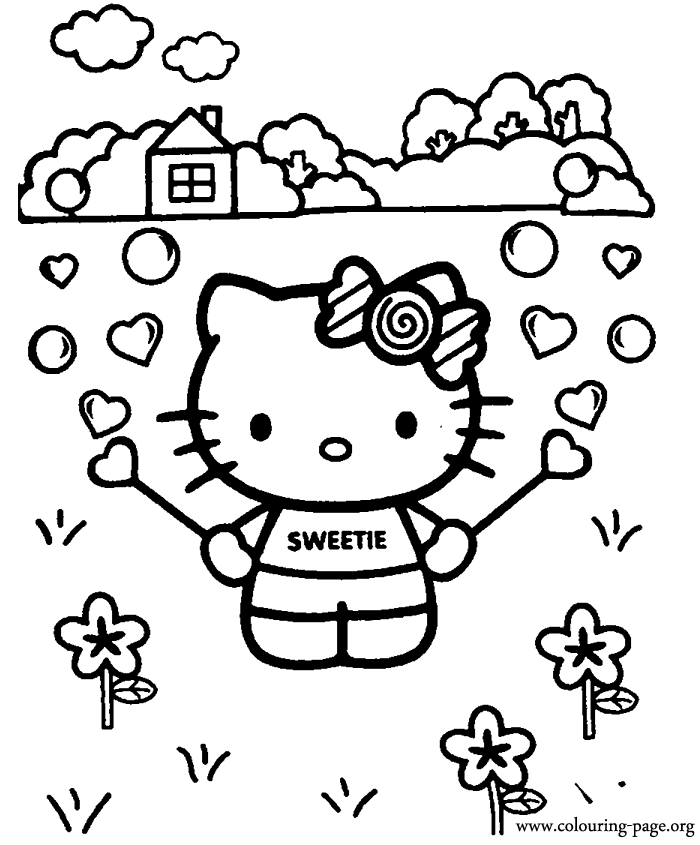 Розмальовки саду розфарбування кошеня sweetie на поле в саду