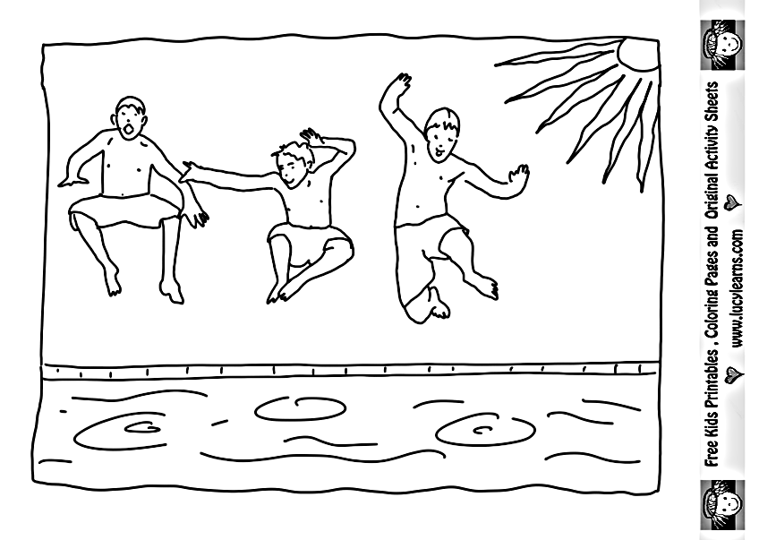 Розмальовки пори Хлопчики стрибають у басейн