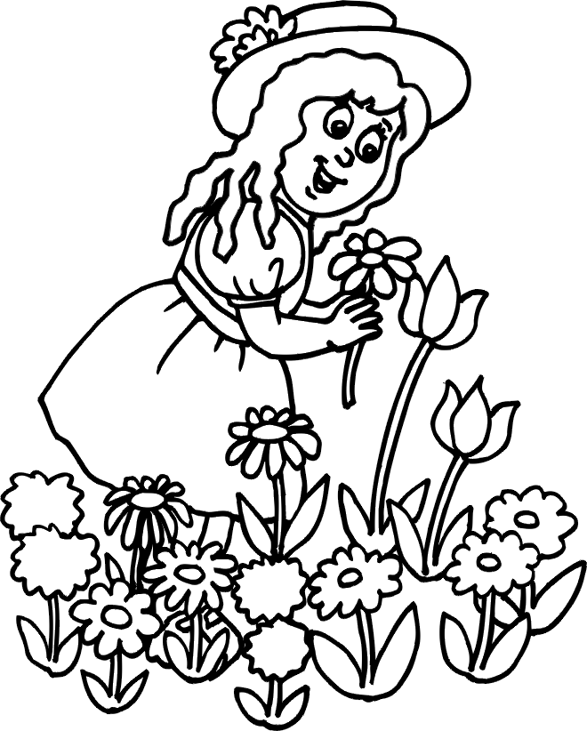 Розмальовки збирає Дівчинка збирає квіти