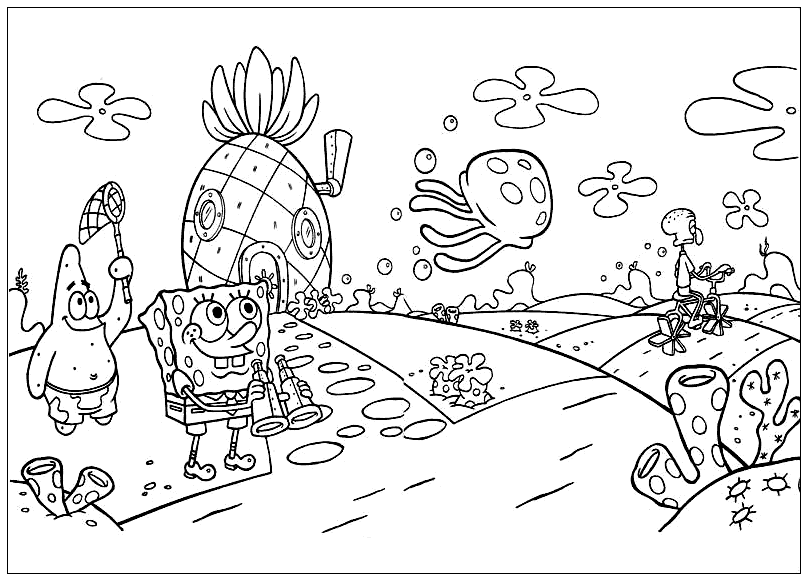Розмальовки Губка Боб Розмальовка Спанч боб, підводний світ з мультфільму Губка Боб Квадратні Штани