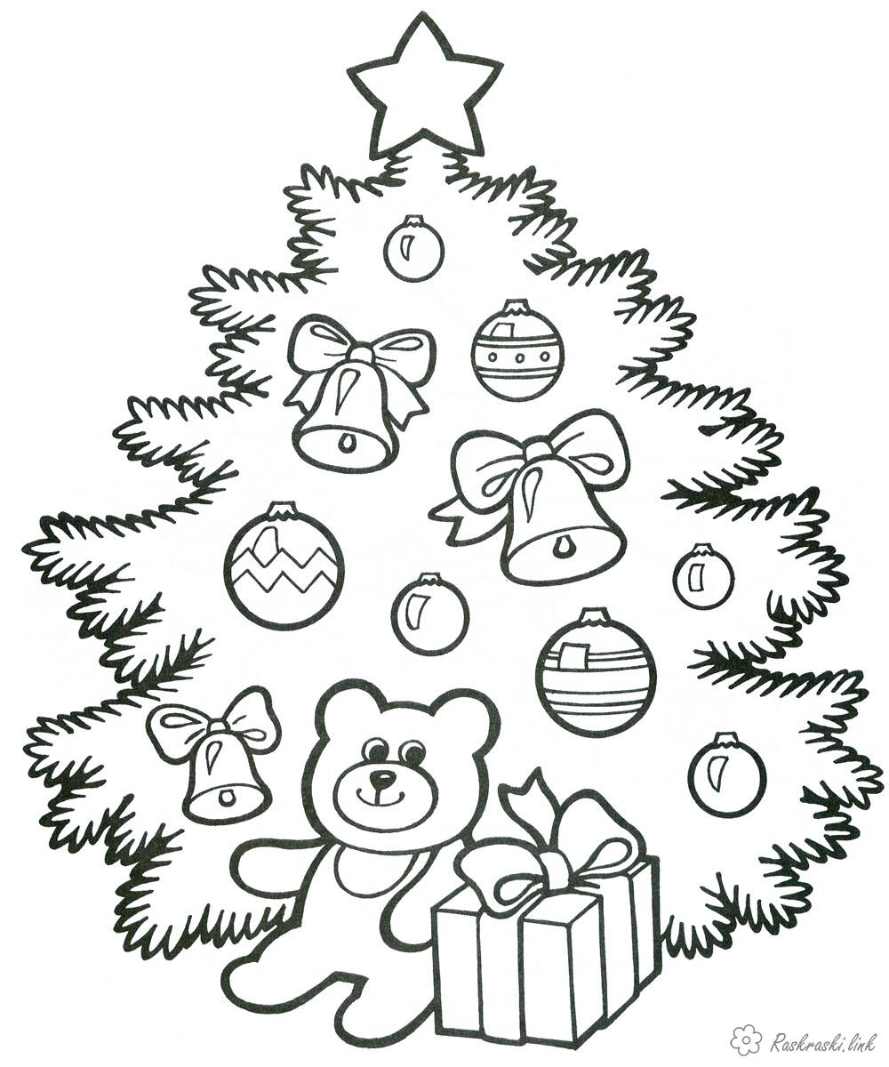 Розмальовки Новий рік Дитяча новорічна розфарбування, ялинка, подаруночки під ялинкою