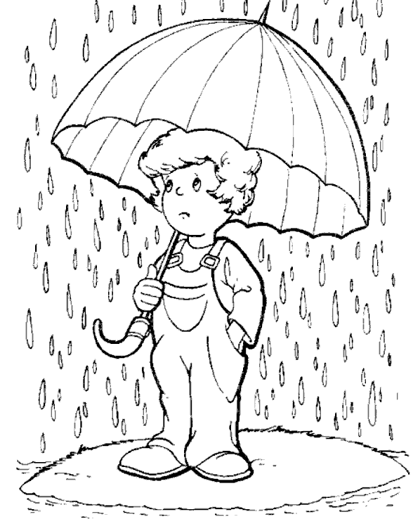 Розмальовки Явища природи розмальовки для дітей, явища природи, природа, хлопчик під парасолькою, дощ, хлопчик
