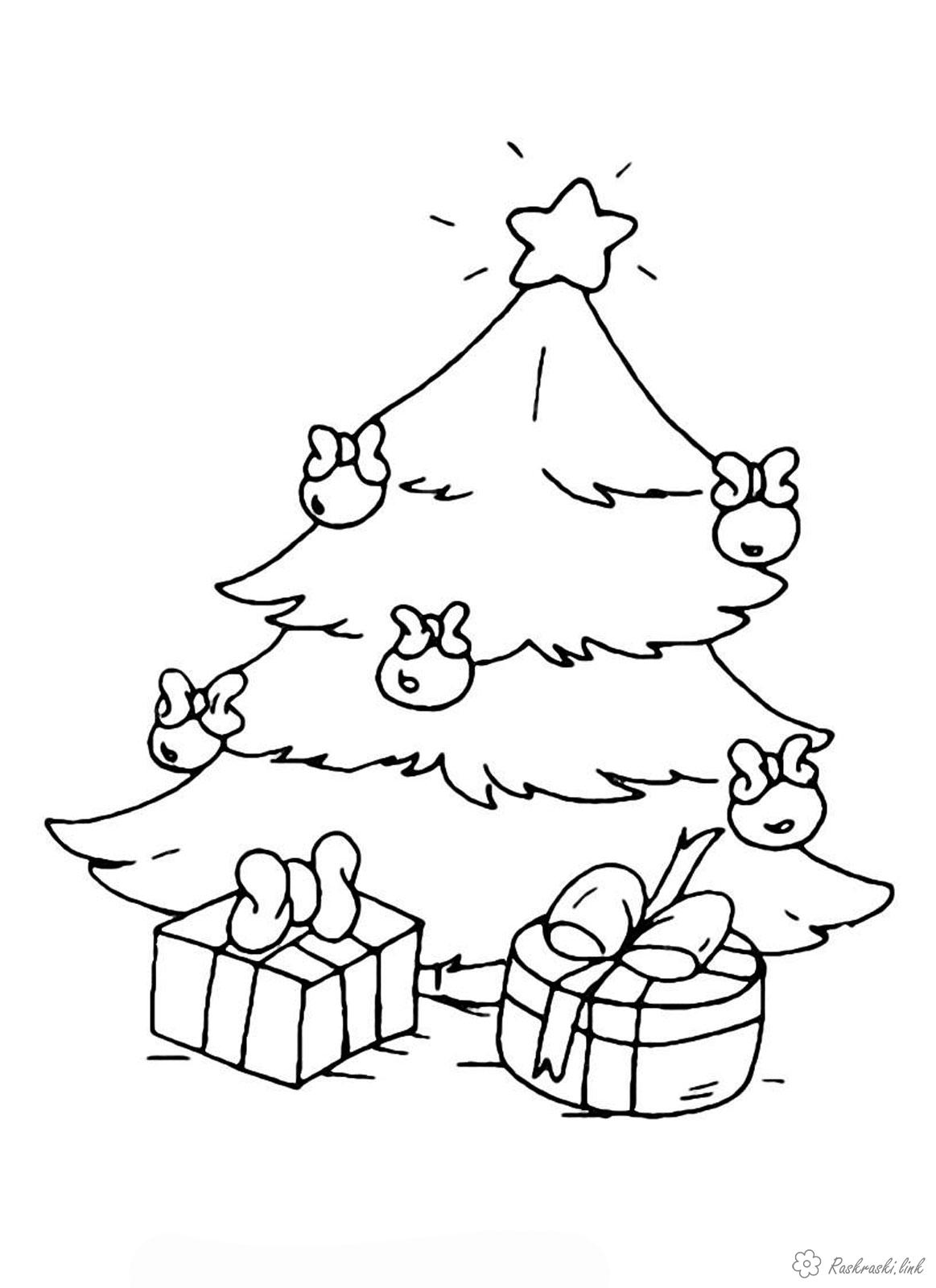 Розмальовки Новий рік Дитяча новорічна розфарбування ялиночка з подаруночки