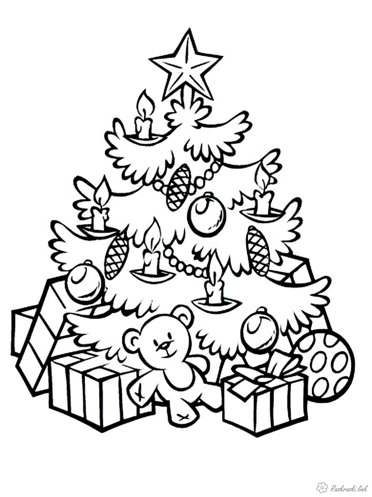 Раскраски Новый год Детская новогодняя раскраска нарядная елочка с подарками