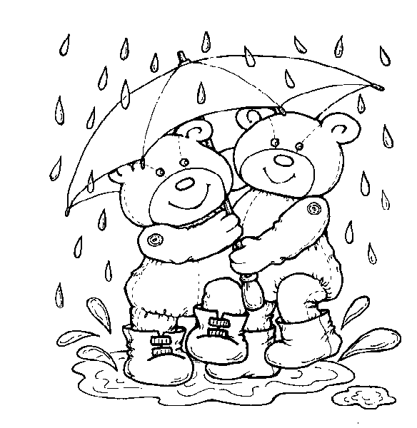 Розмальовки дітей Два ведмедика під парасолькою
