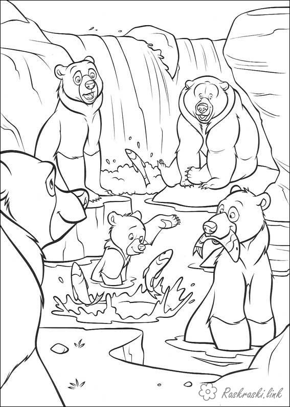 Розмальовки дітей Ведмеді ловлять рибу