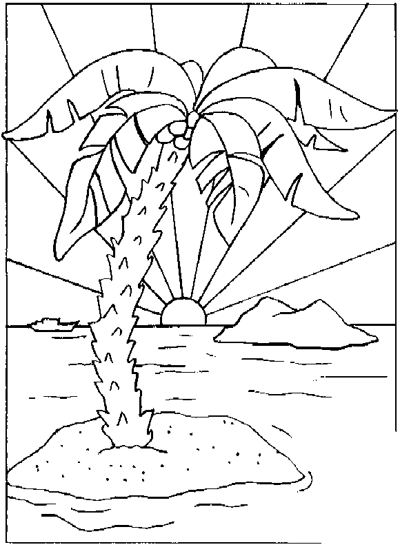 Розмальовки пальма розмальовки для дітей, природа, відпочинок на природі, острів, пальма, море, сонце