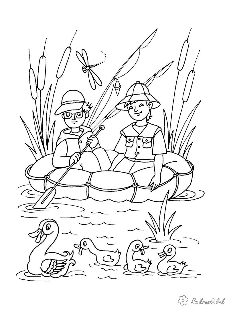 Розмальовки Відпочинок на природі розмальовки для дітей, природа, відпочинок на природі, хлопчики, рибалка, хлопчики рибалять