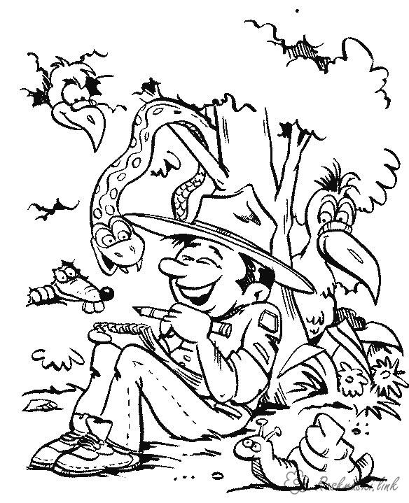 Розмальовки Відпочинок на природі розмальовки для дітей, природа, відпочинок на природі, хлопчик, тварини, дерево