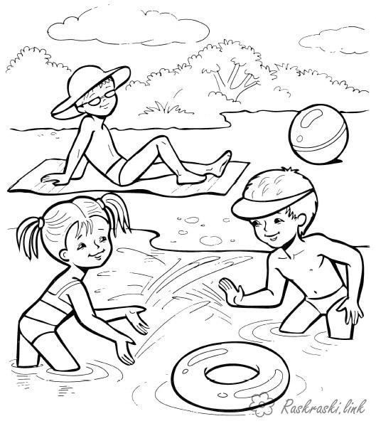Розмальовки Відпочинок на природі розмальовки для дітей, природа, відпочинок на природі, діти, море, пляж, озеро