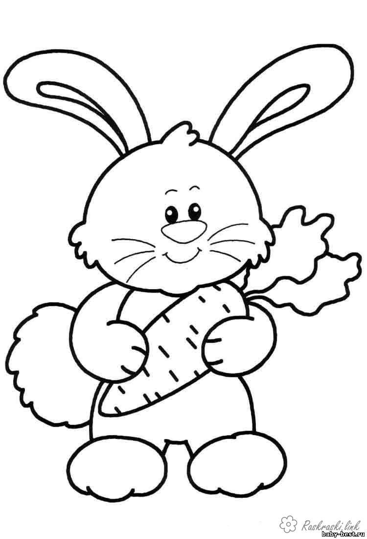 Розмальовки Прості розмальовки для малюків Дитяча розфарбування зайка з морквою
