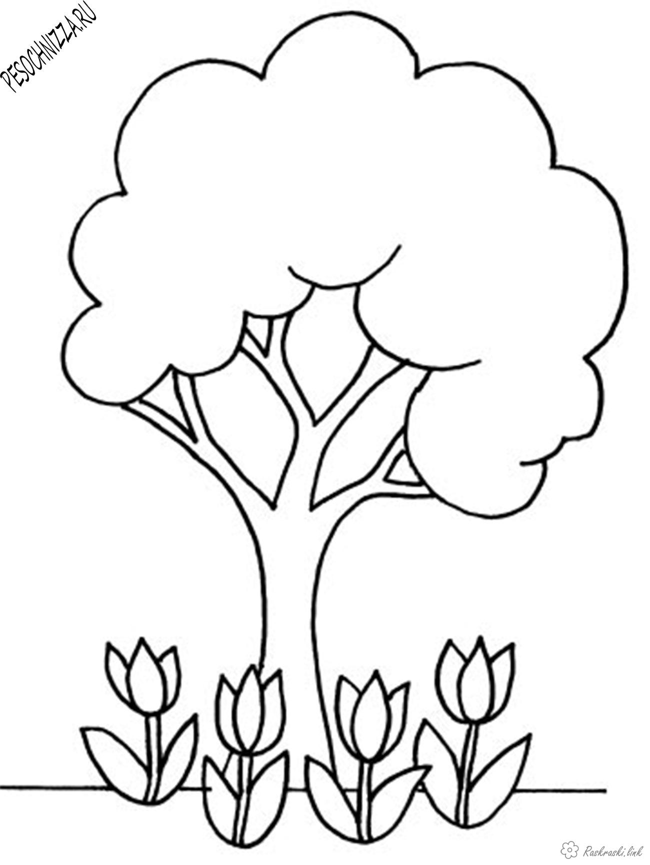 Розмальовки Прості розмальовки для малюків Дитяча розфарбування дерева, квіти