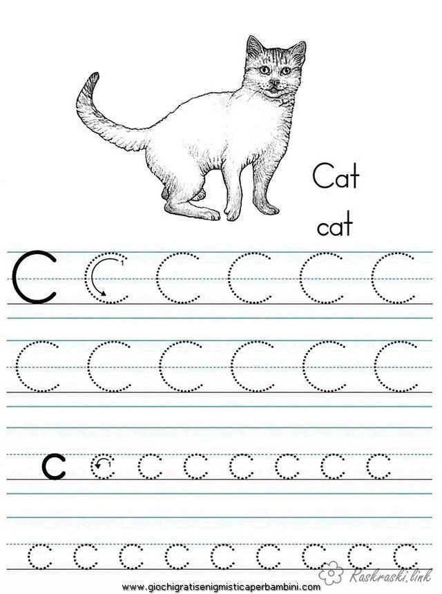 Розмальовки Прописи букви буква C кіт cat розфарбування з англійськими літерами