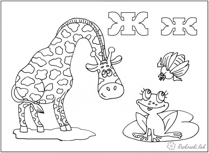 Розмальовки алфавіт Буква Ж жираф жаба азбука