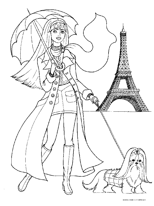 Розмальовки дівчина Дама з собачкою в Парижі