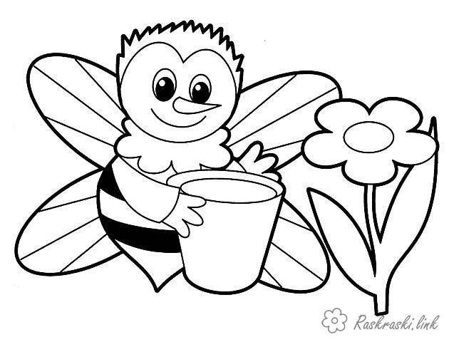 Розмальовки квітка Комахи, бджола, бджілка, нектар, квітка