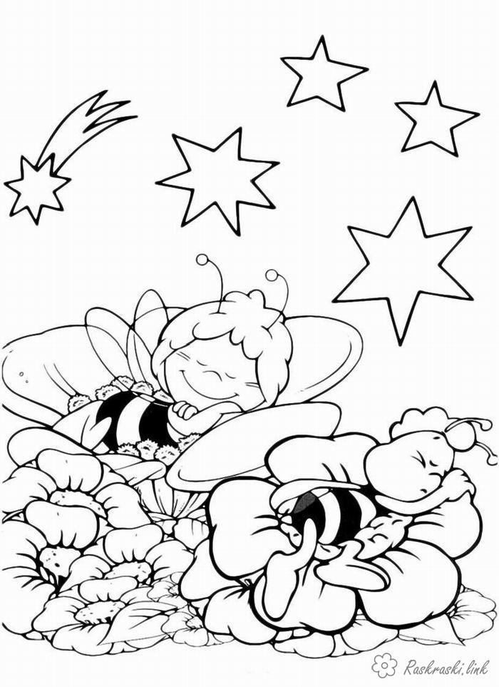 Розмальовки Комахи Комахи, бджілки, бджілка, квіти, зірки