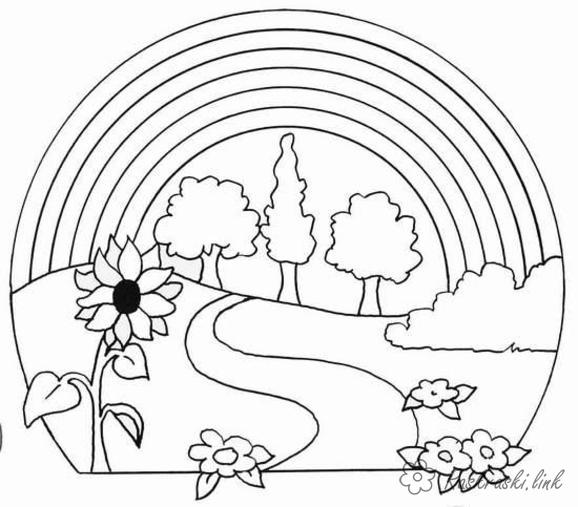 Розмальовки Комахи Явище, природи, веселка, дерева, соняшник