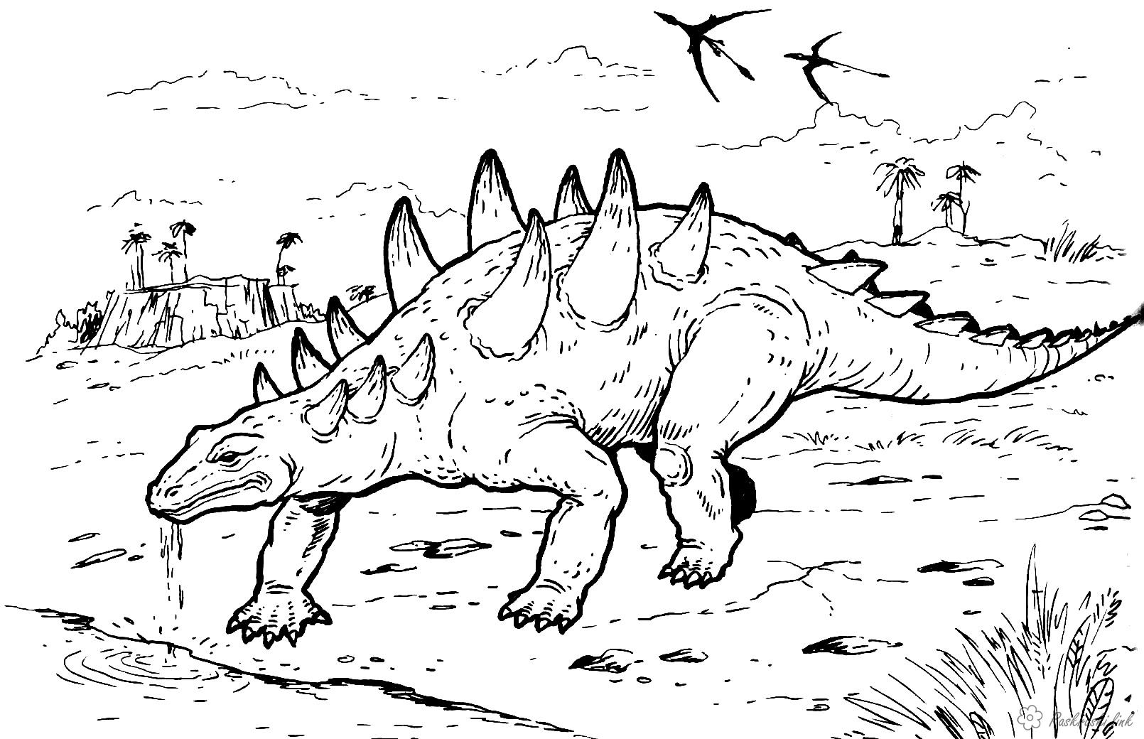 Розмальовки динозавр Розмальовка полакантус п'є воду
