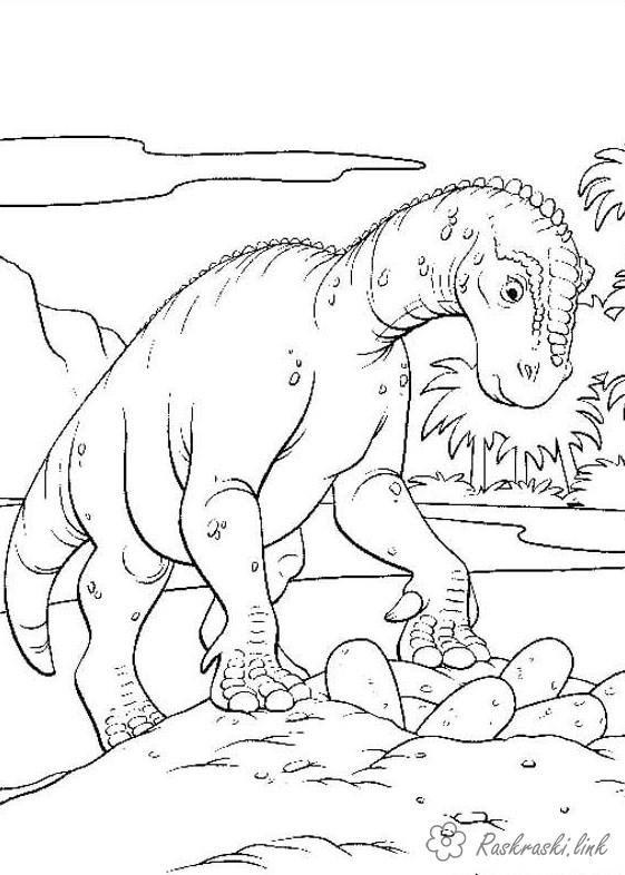 Розмальовки динозавр Розмальовка динозавр і кладка яица