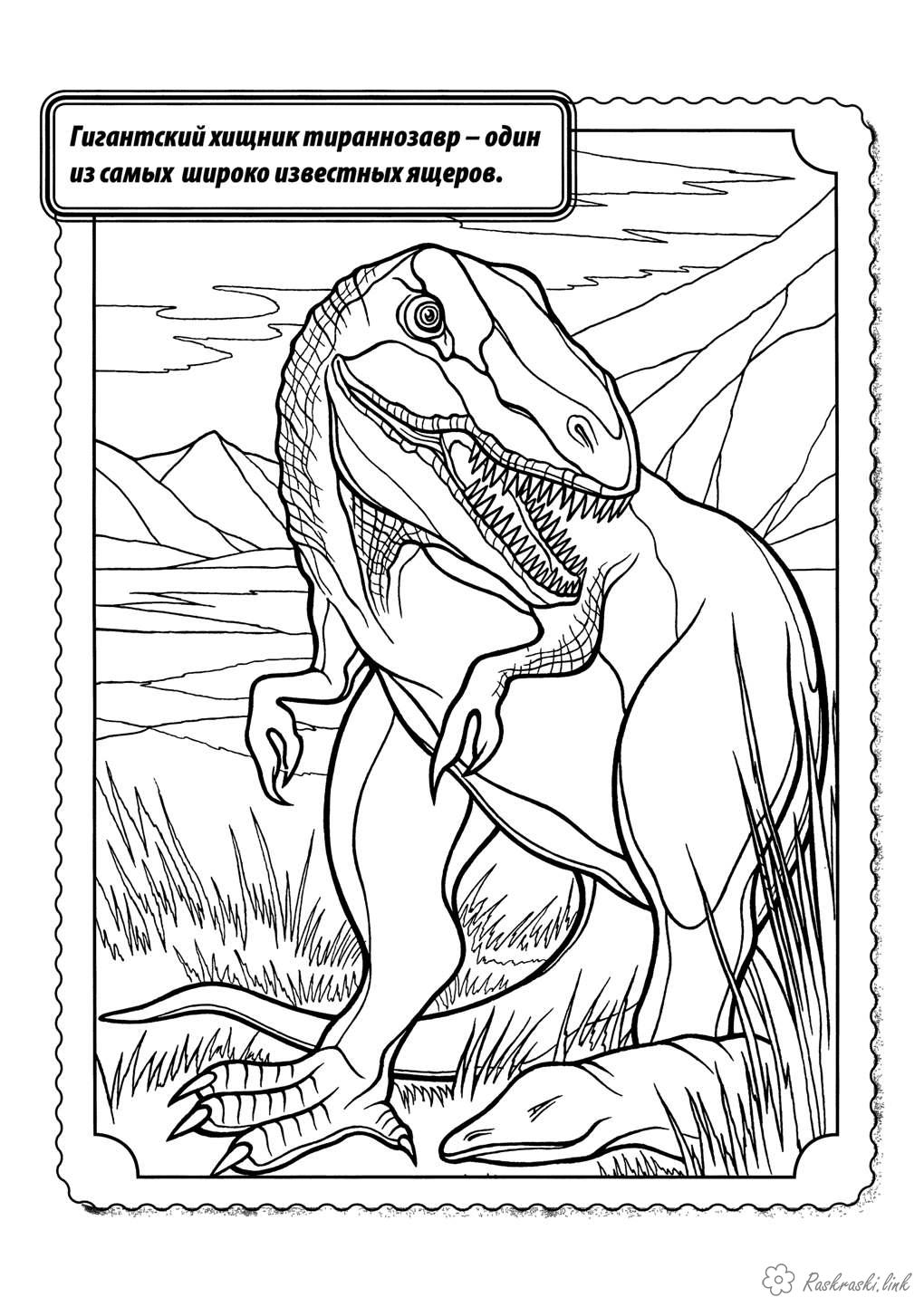 Розмальовки рептилії Розмальовка тиранозавр