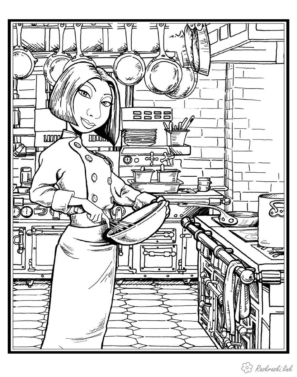 Розмальовки мультфільми Рататуй, кухар, Колетт, посуд, кухня