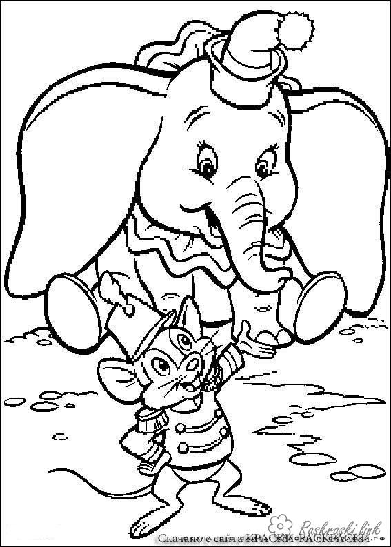 Розмальовки Радянські розмальовки Дитяча расркаска по мультфільму Дамбо, Дамбо, слоненя