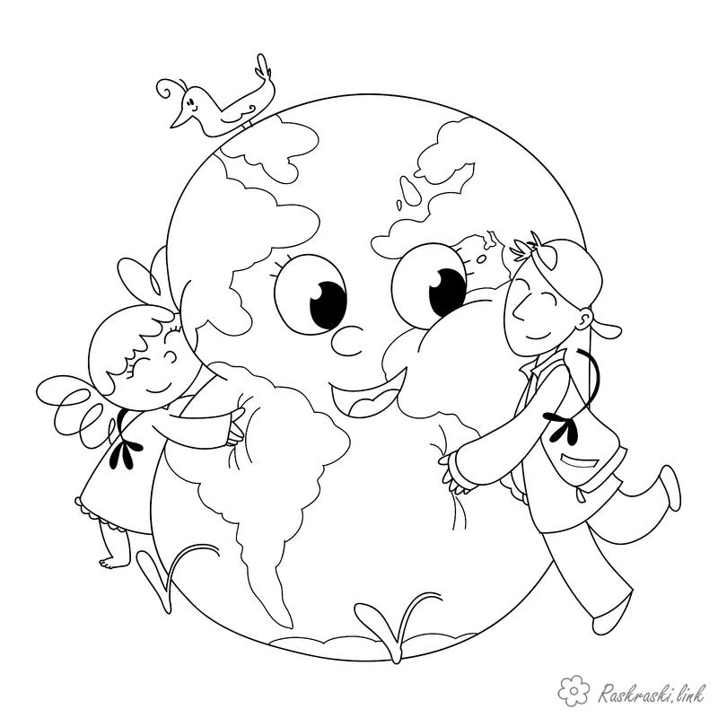 Розмальовки 1 червня день захисту дітей Розмальовки свята, розмальовки 1 червня, планета, діти, хлопчик, дівчинка