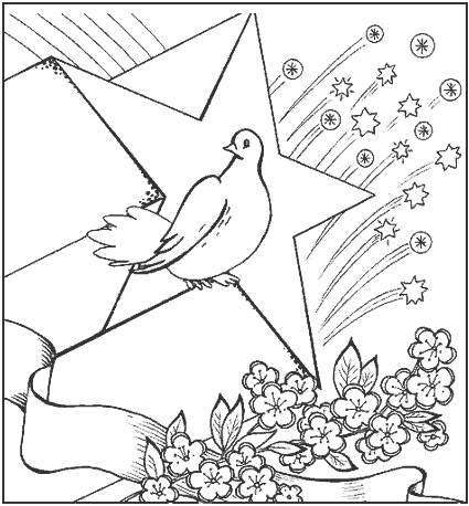Розмальовки День перемоги 9 травня зірка перемоги голуб миру