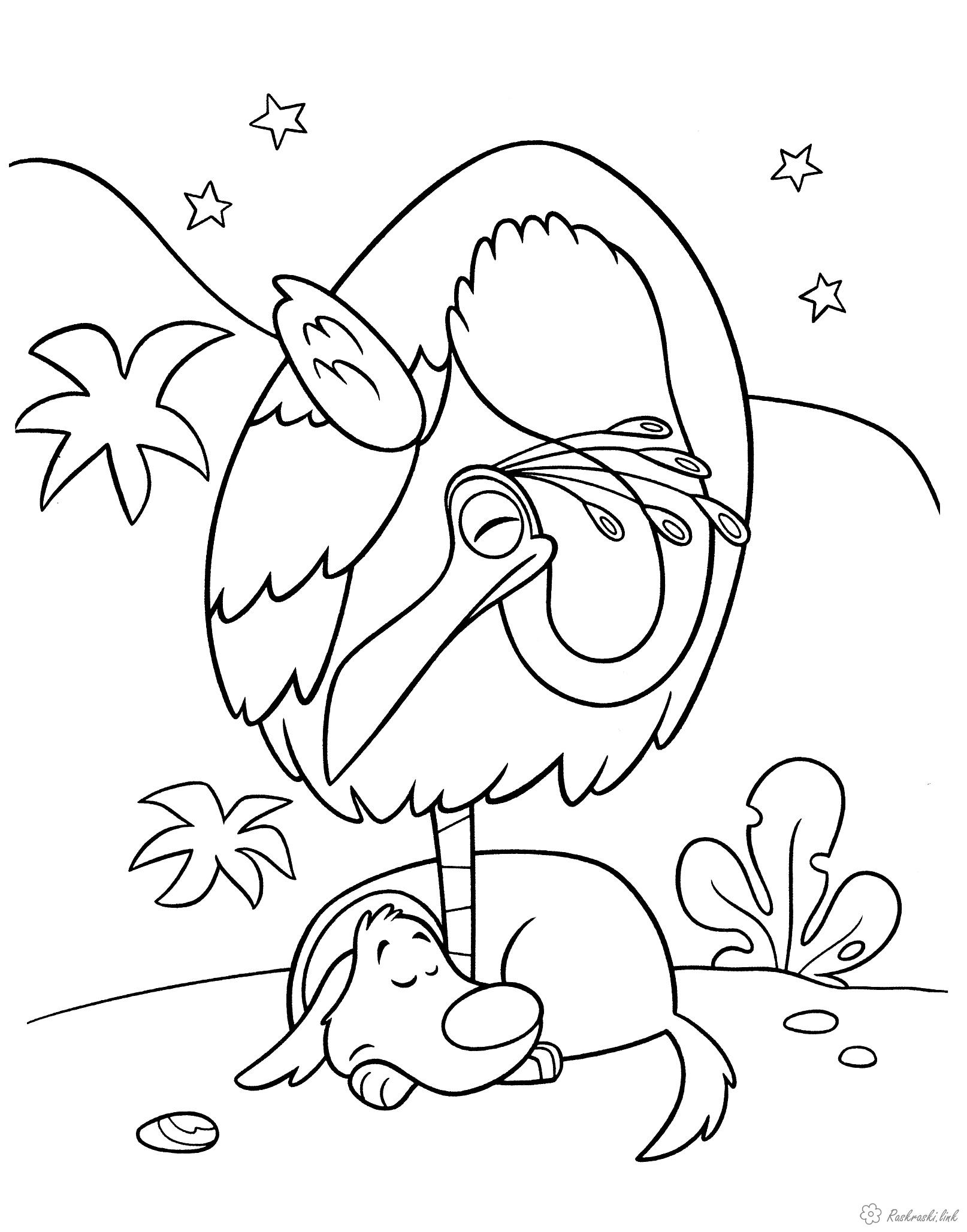 Розмальовки даг Розмальовка великий птах Кевін і пес Даг сплять