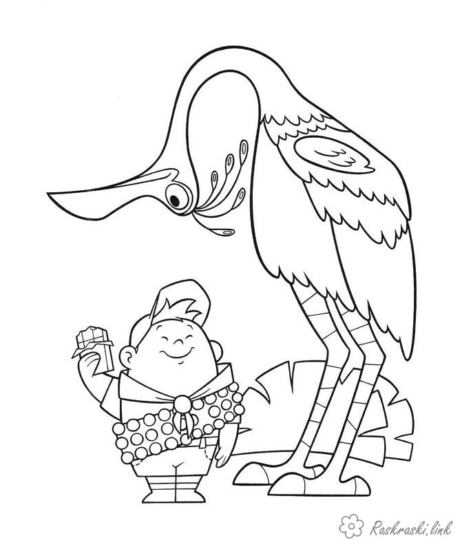Розмальовки птиця Мультфільми, Вгору, Рассел, скаут, хлопчик, дитина, великий птах, Кевін