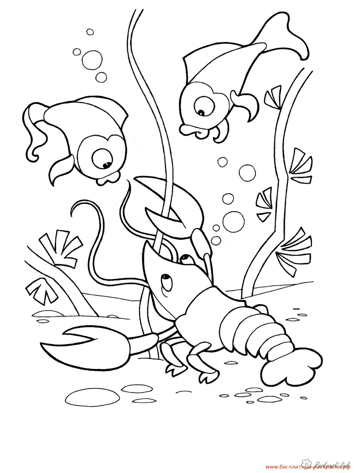 Розмальовки риби Дитяча розфарбування підводний світ, риби, раки