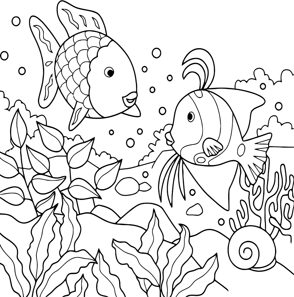 Розмальовки підводний Дитяча розфарбування підводний світ риби, водорості