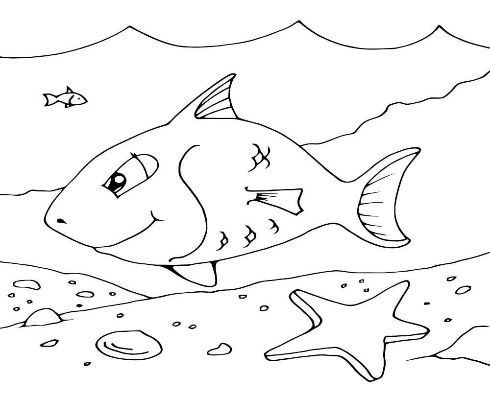 Розмальовки риби Дитяча розфарбування підводний світ, риби, морські зірки
