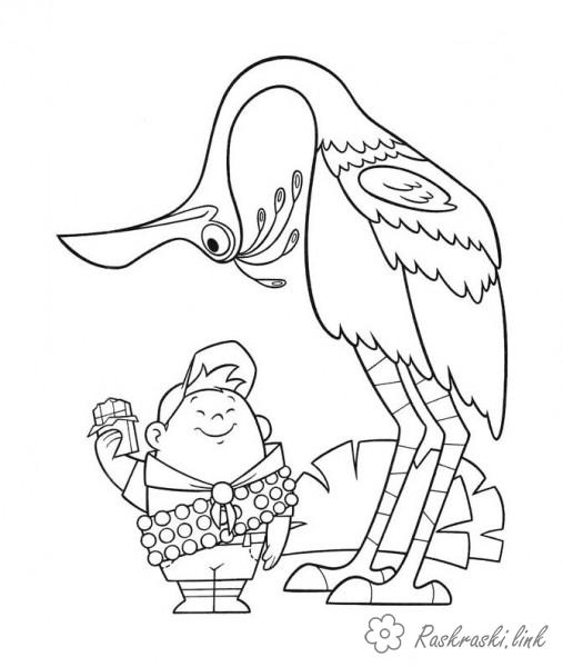 Розмальовки птах розмальовки мультфільми, розмальовки мультфільм вгору, хлопчик, птиця, Рассел