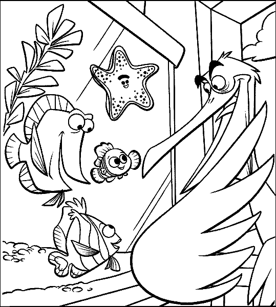 Розмальовки рибки Немо і пелікан