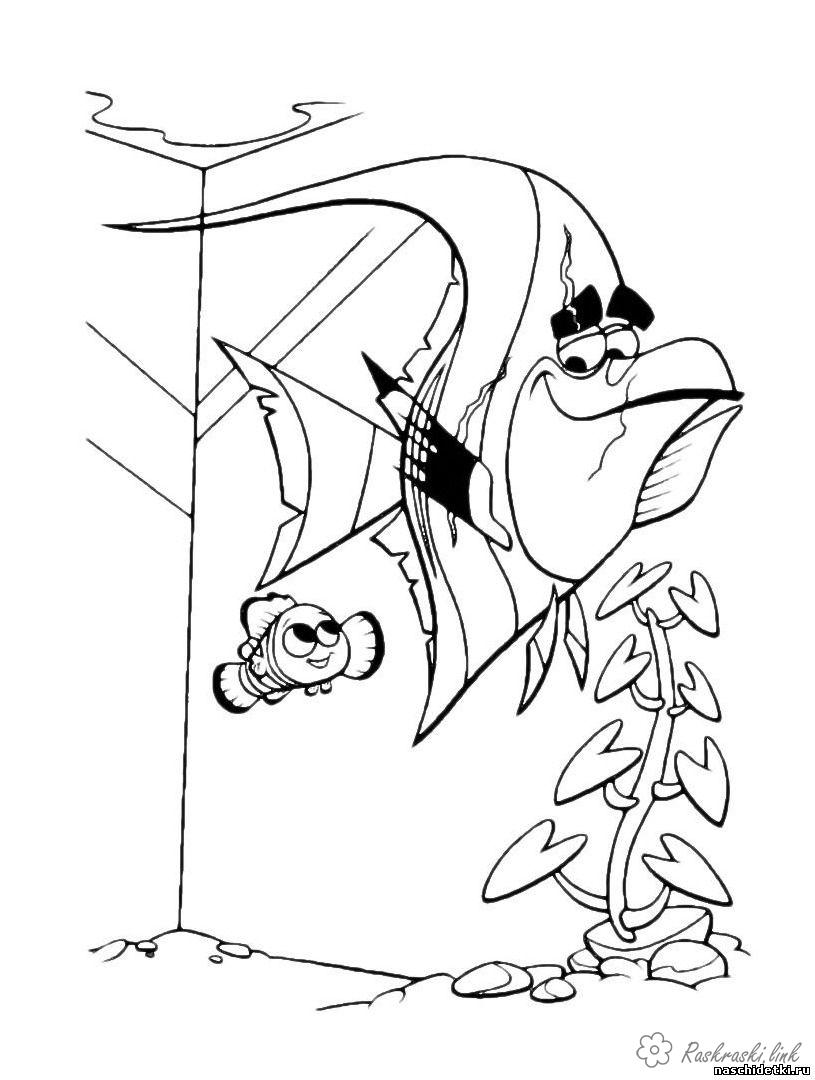 Розмальовки мультфільми Немо і риба з дзьобом