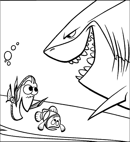 Розмальовки мультфільми Немо і акула
