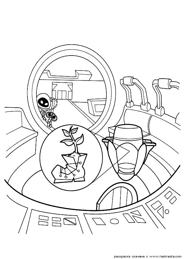Раскраски ВАЛЛ-И Раскраска по мультфильму ВАЛЛ И, спасательный модуль