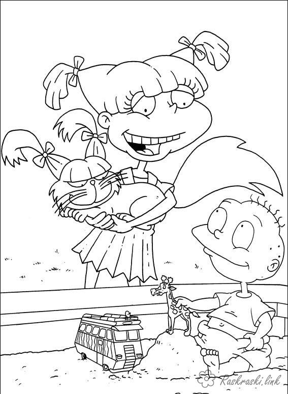 Розмальовки дівчинка розмальовки мультфільми, Nickelodeon розмальовки, Томмі, Анжеліка, хлопчик, дівчинка, дітки, кішка