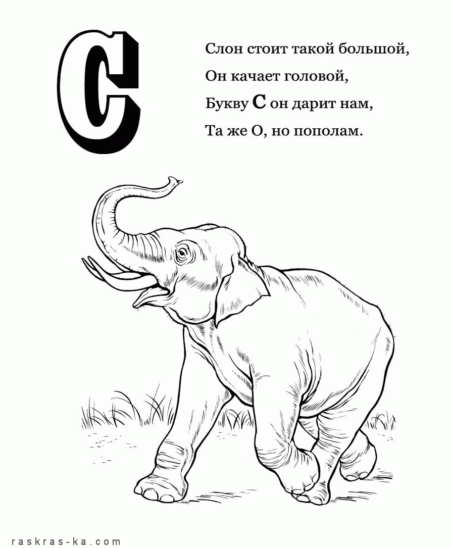 Розмальовки слона Раскраска-алфавіт, розфарбуй букву 
