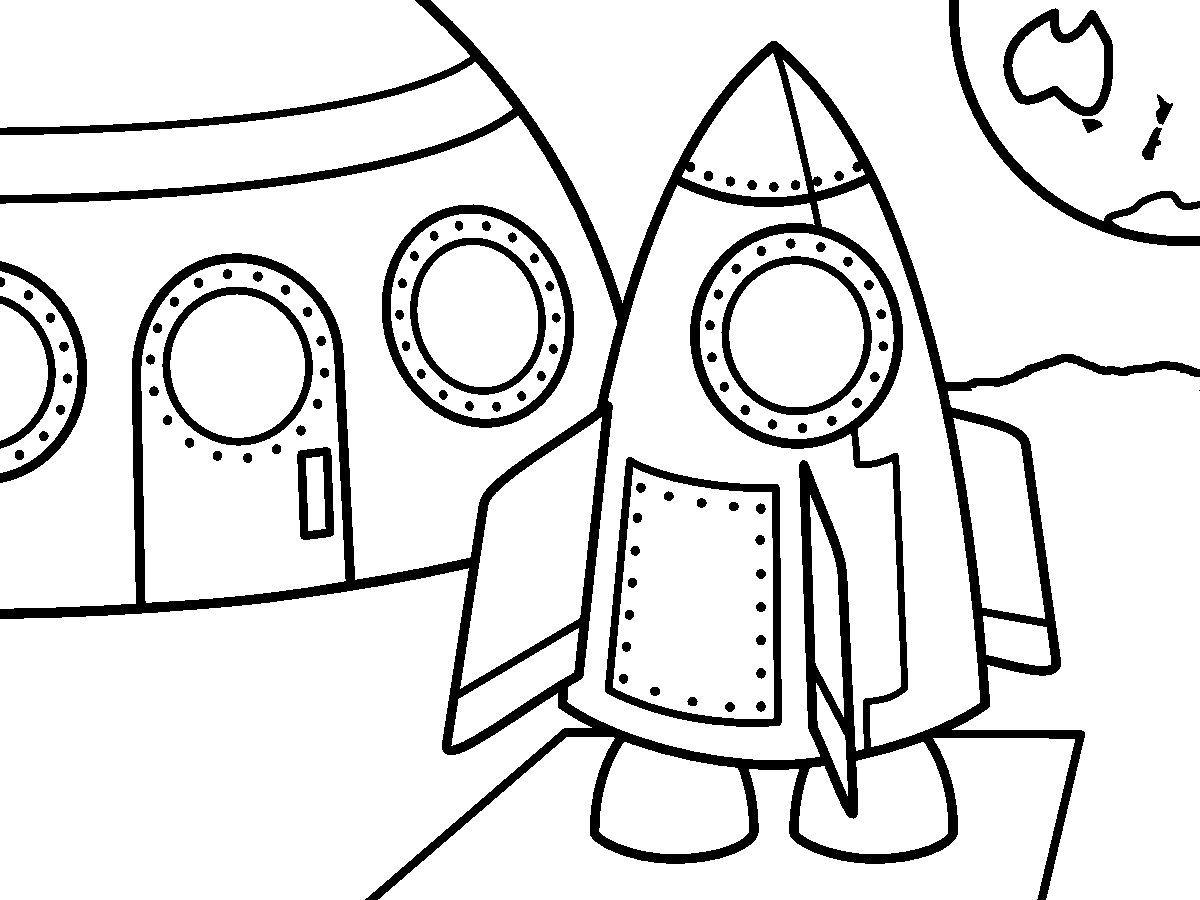 Розмальовки День космонавтики ракета злітає з космодрому