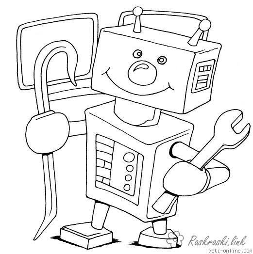 Розмальовки Роботи кіборги трансформери робот з гайковим ключем