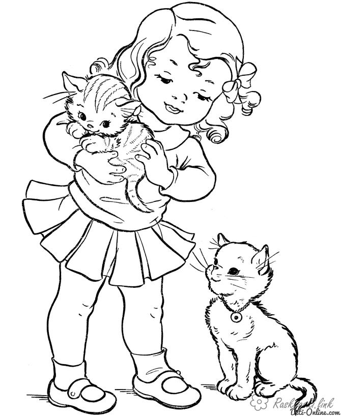Розмальовки 1 червня день захисту дітей Свято 1 червня День захисту дітей дівчинка кішка кошеня