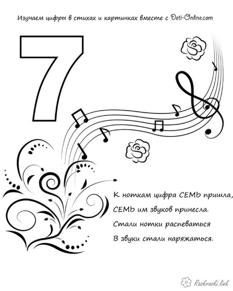 Розмальовки ноти ноти сьомій розфарбування вчимо цифри