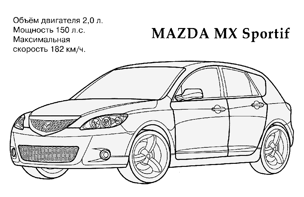Розмальовки машина Mazda спортивна машина