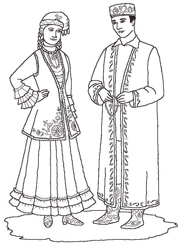 Розмальовки одяг татарські національні костюми, костюми татар, одяг татар
