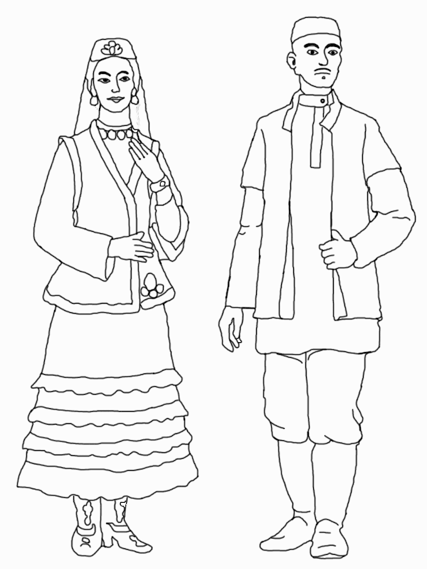 Розмальовки одяг татарські національні костюми, костюми татар, одяг татар